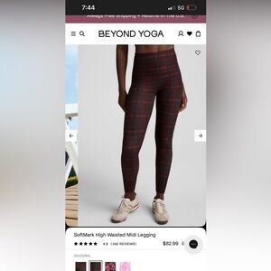 Beyond Yoga- Plaid navy Burgundy High Waisted Midi Legging